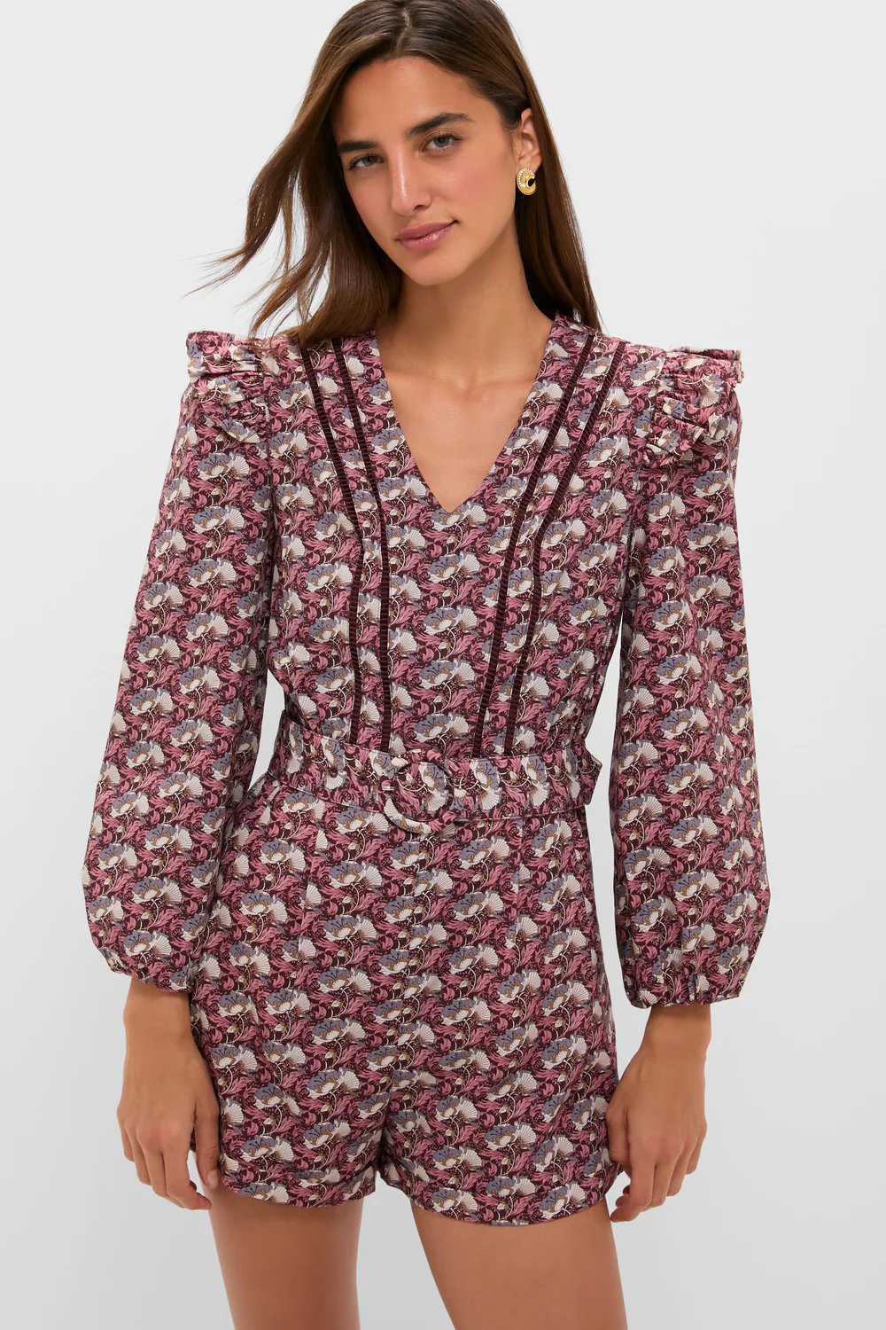 Tuckernuck Plum Leafy Floral Jennie Romper, 100% natural fabric gameday