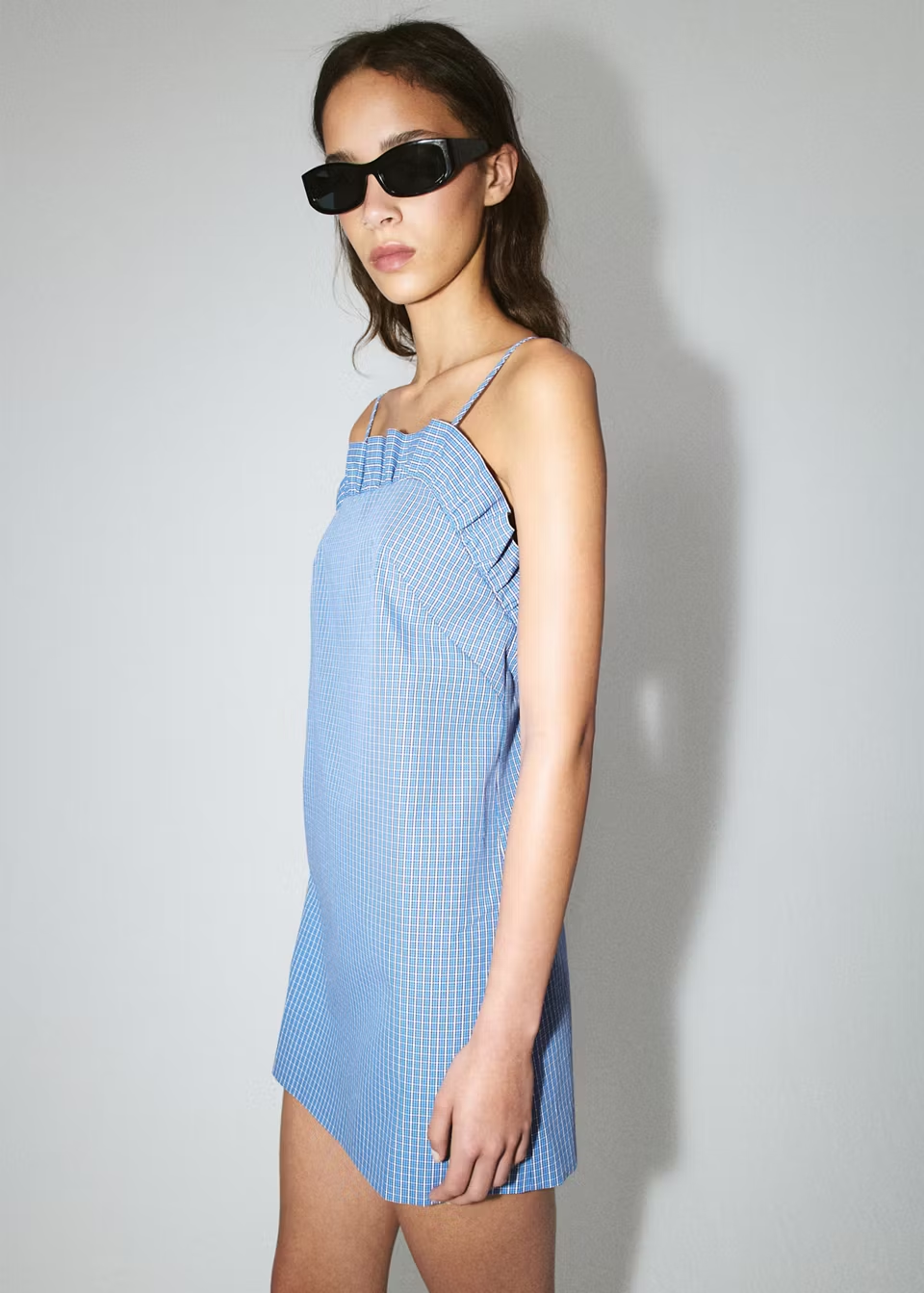 Mango Short checkered dress with ruffled detail - Women, 100% natural fabric dresses