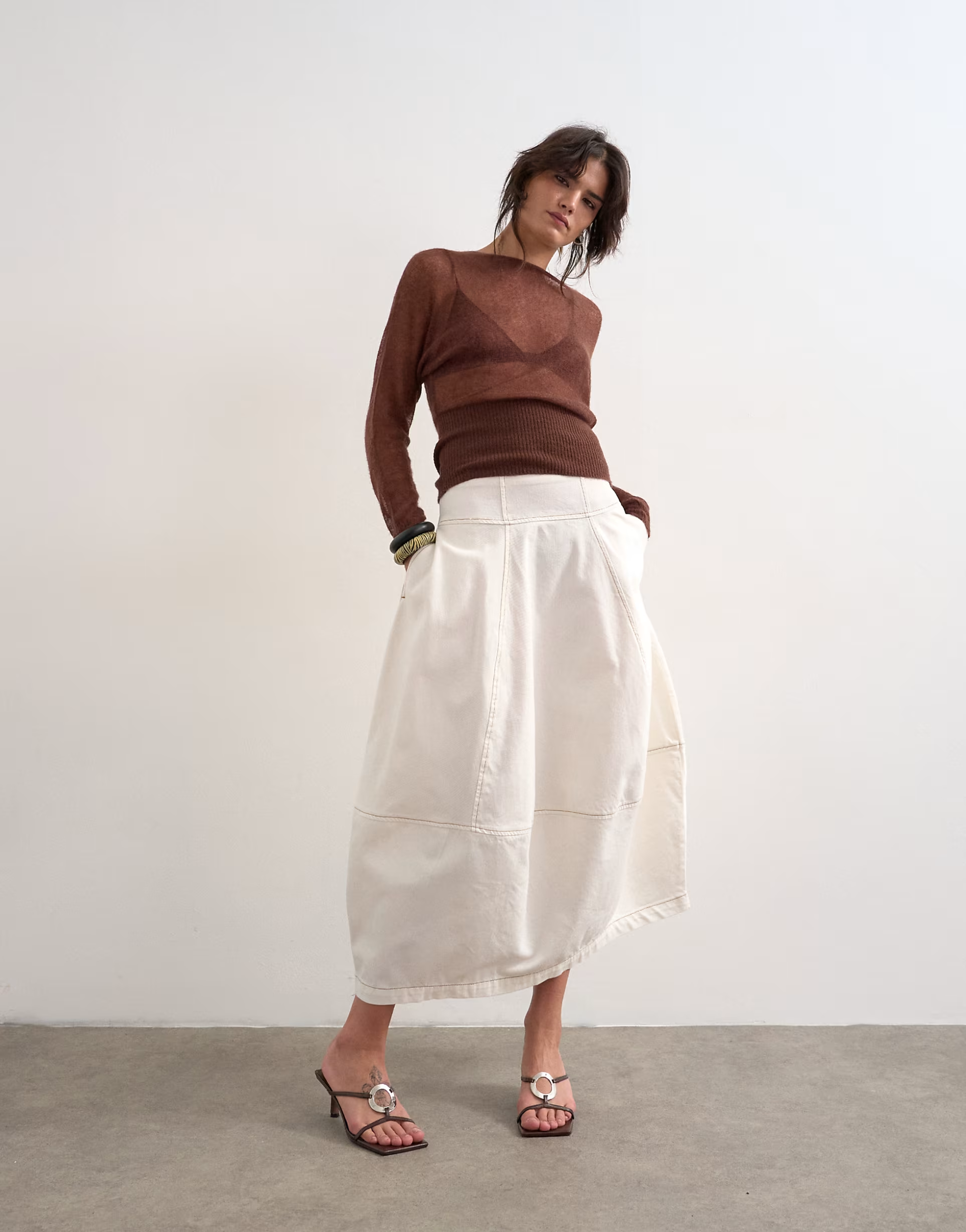 ASOS Denim seamed barrel maxi skirt in bone, 100% natural fabric skirts