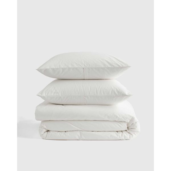 Quince Organic Brushed Cotton Duvet Cover Set in White, 100% natural fabric cotton bedding