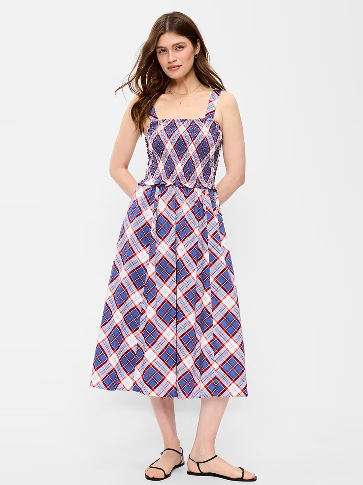 Old Navy Fit & Flare Smocked-Bodice Midi Dress, 100% natural fabric dresses