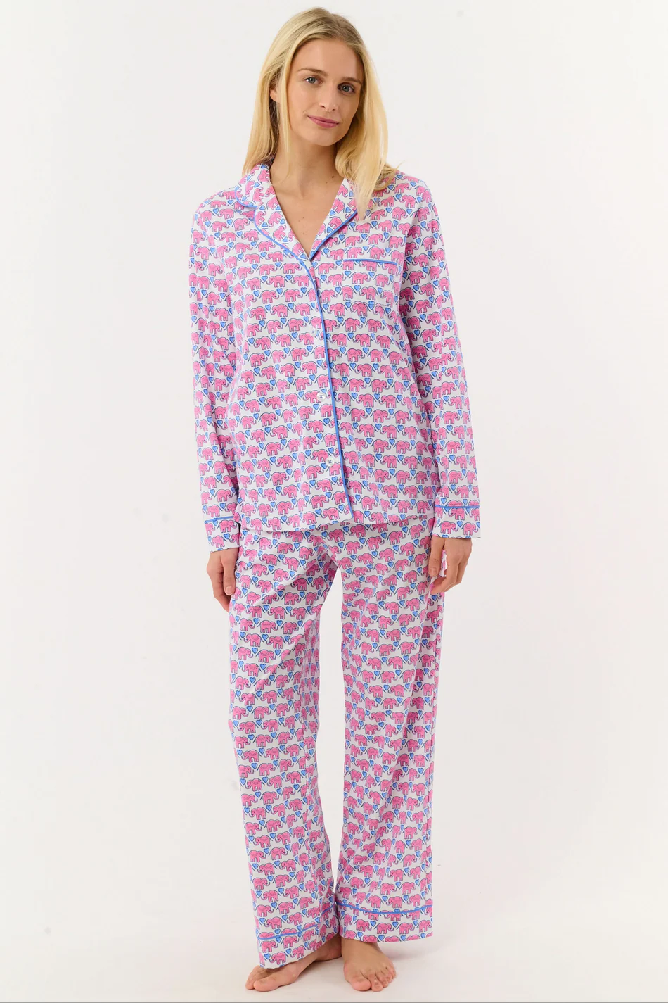 Roller Rabbit Hathi Hearts Long Sleeve Polo Pajamas, 100% natural fabric pajamas