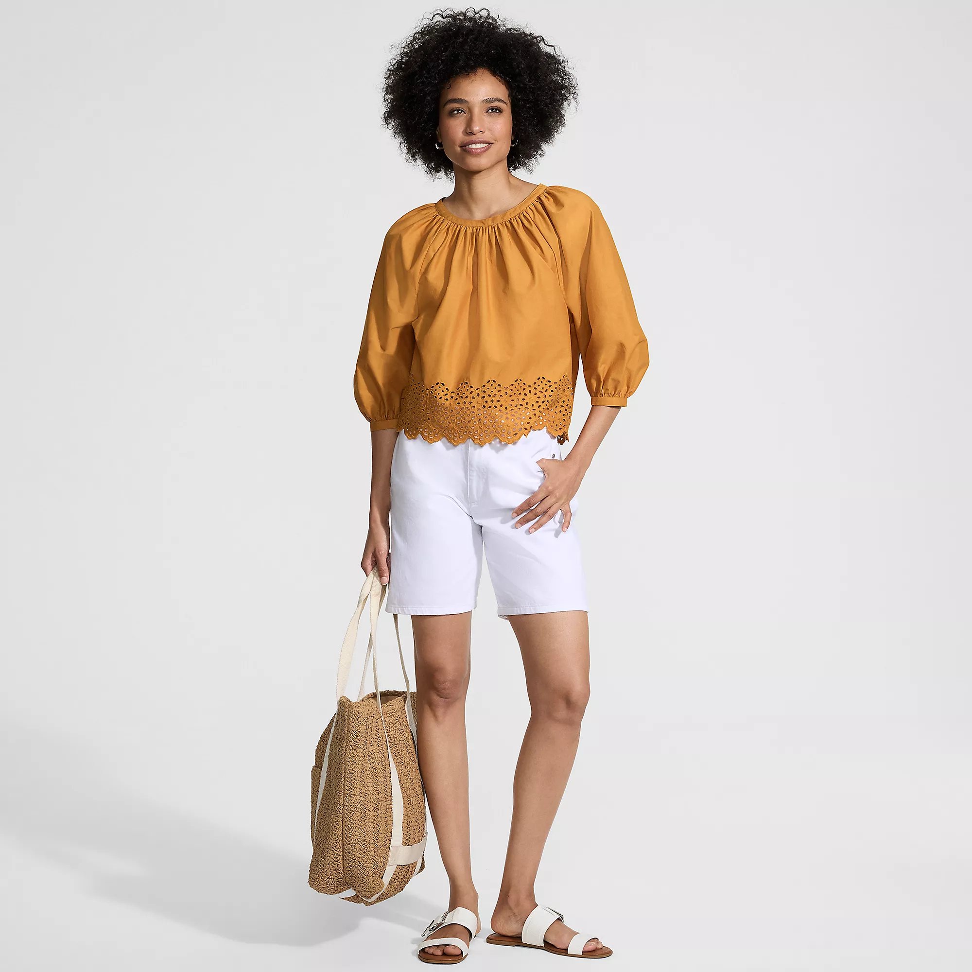 ALC Women's Gathered Eyelet Top, 100% natural fabric tops