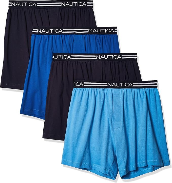 Amazon Nautica Men's 4 Pack Classic Cotton Loose Knit Boxers at Amazon Men’s Clothing store, 100% natural fabric basics
