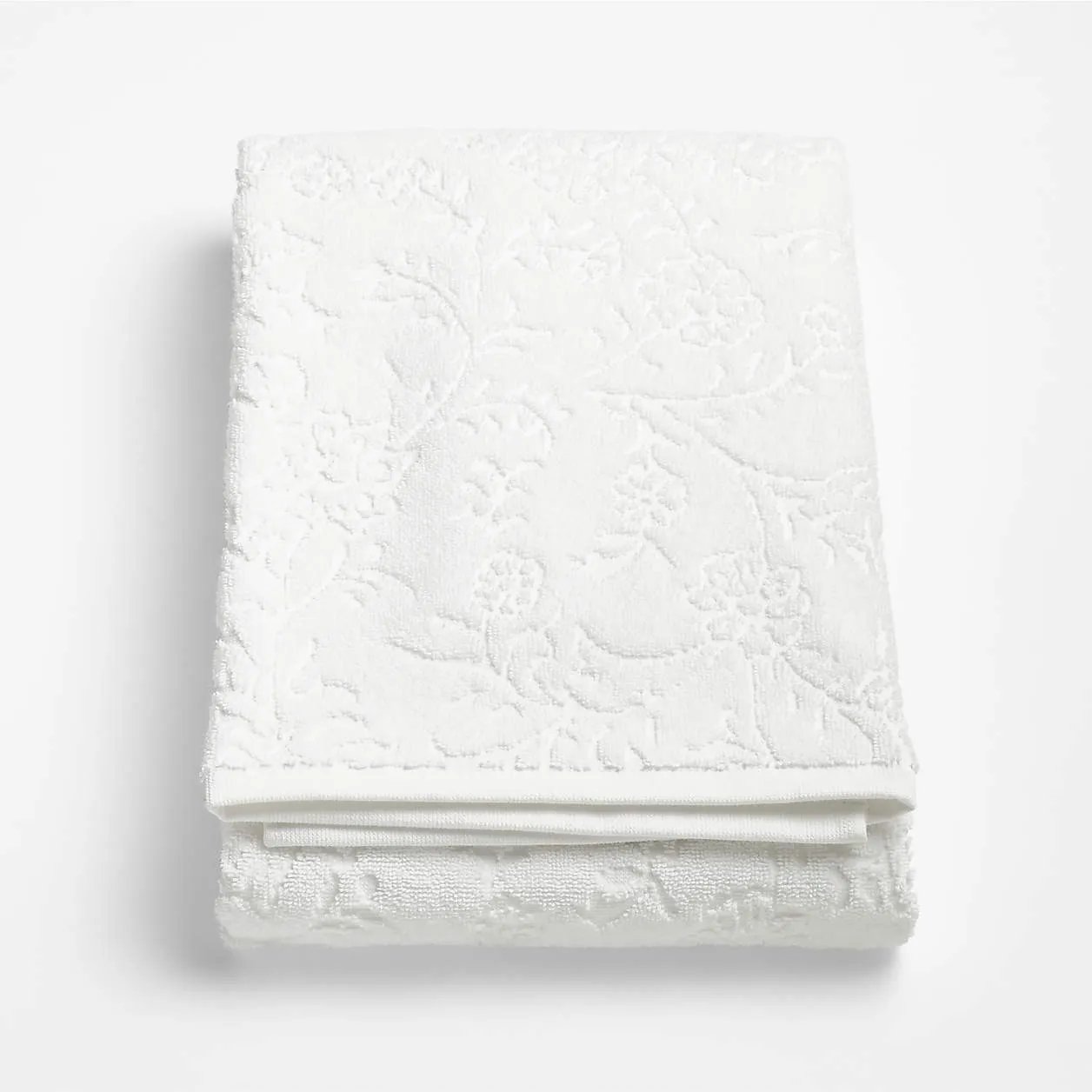 Crate and Barrel Floral Jaquard Organic Cotton Crisp White Bath Towel, 100% natural fabric bath towels