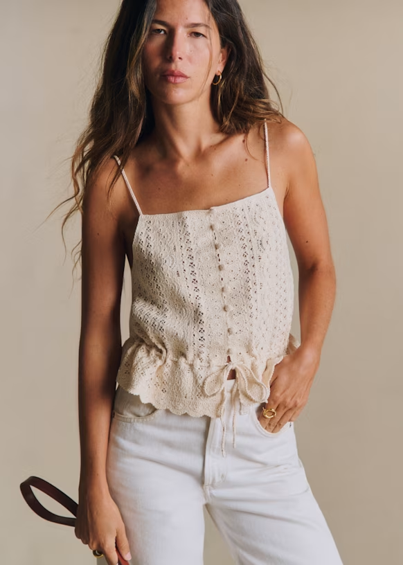 Sézane Alicia Top - Cream - Organic cotton - organic textile, 100% natural fabric tops