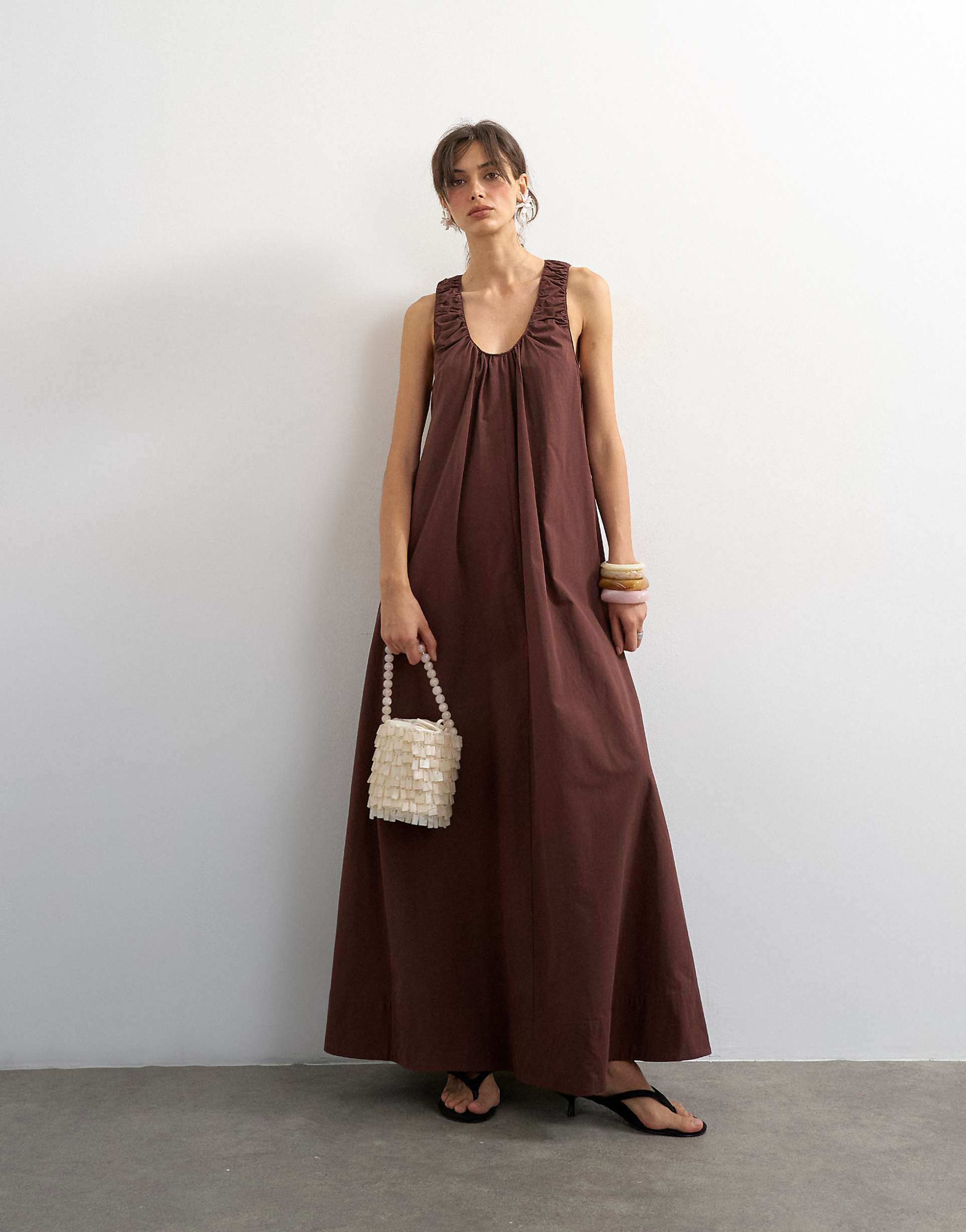 ASOS Cotton poplin ruched neck maxi sundress, 100% natural fabric dresses