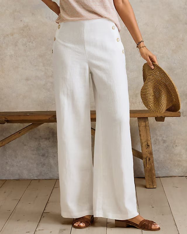 Garnet Hill 100% Linen Sailor Pants | High-Waisted Wide Leg | Garnet Hill Rio – 100% natural linen