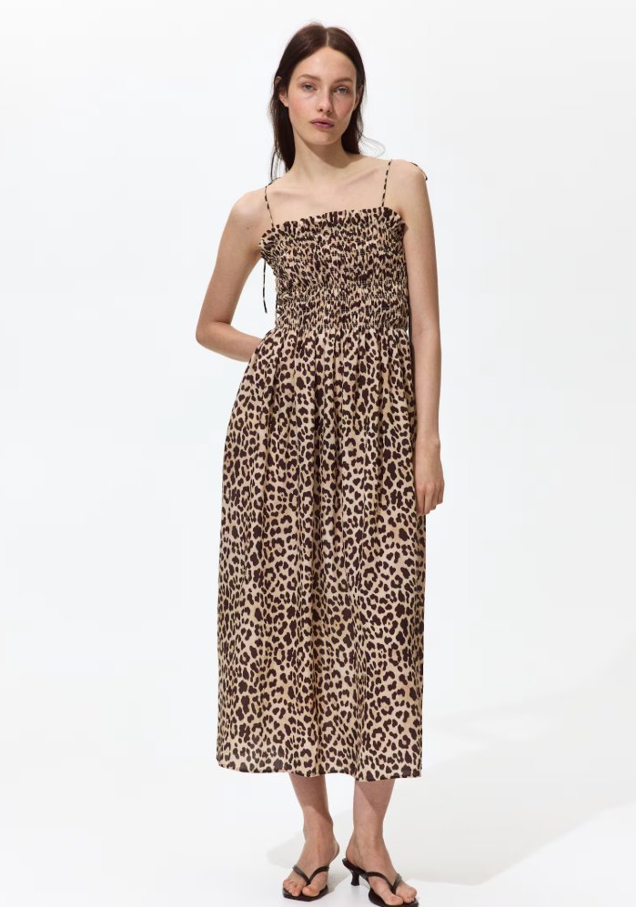 H&M Smocked-Bodice Tie-Strap Dress, 100% natural fabric dresses
