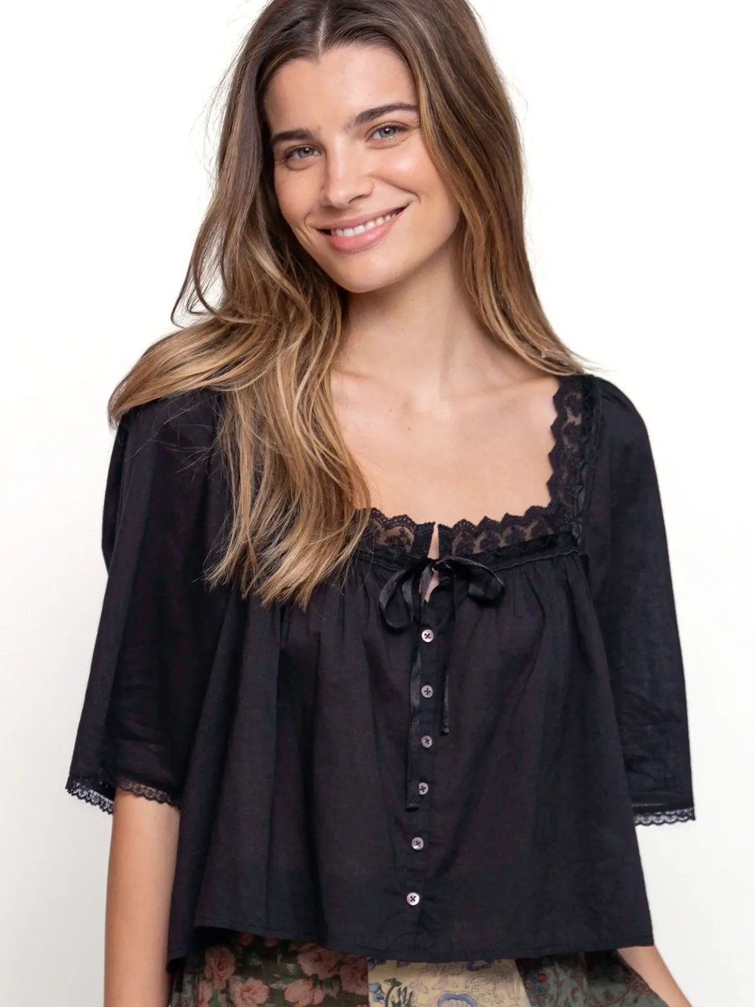 Natural Life Prettiest Cotton Lace Blouse, 100% natural fabric tops