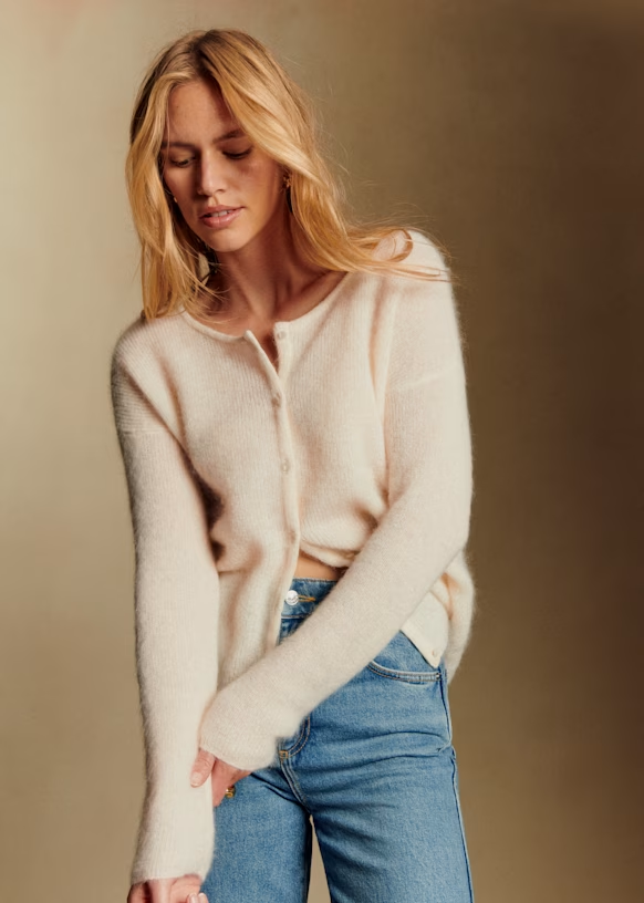 Sézane Gaspard Cardigan - Ecru - Super kid mohair, 100% natural fabric knitwear