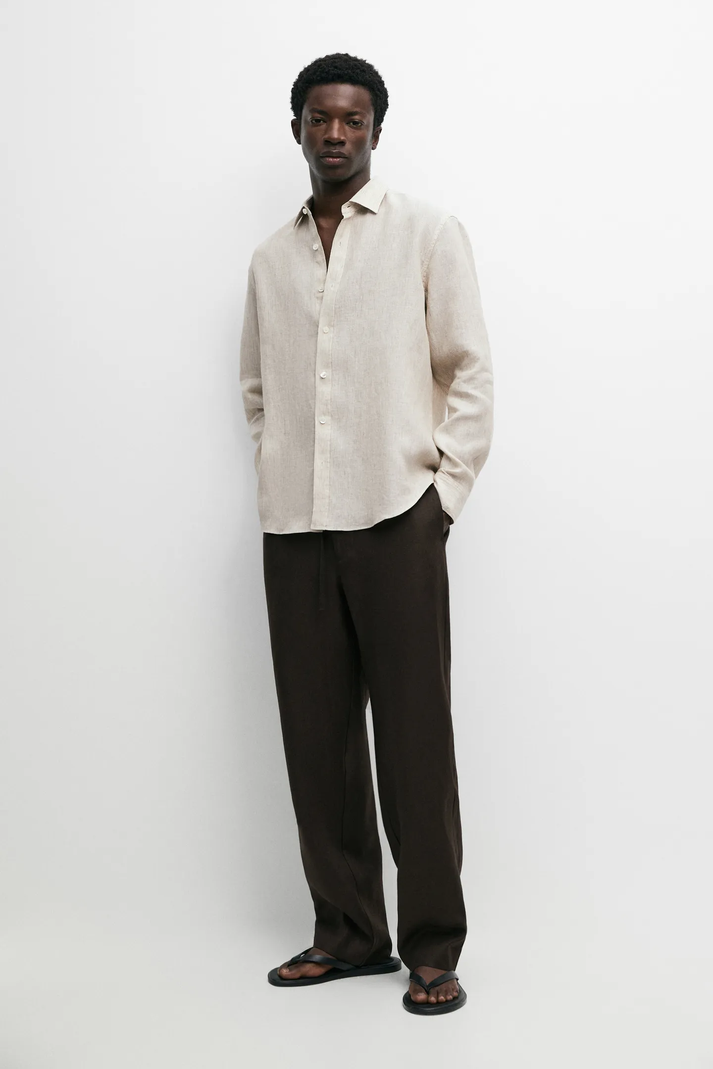Massimo Dutti Regular fit washed striped 100% linen shirt, 100% natural fabric shirts