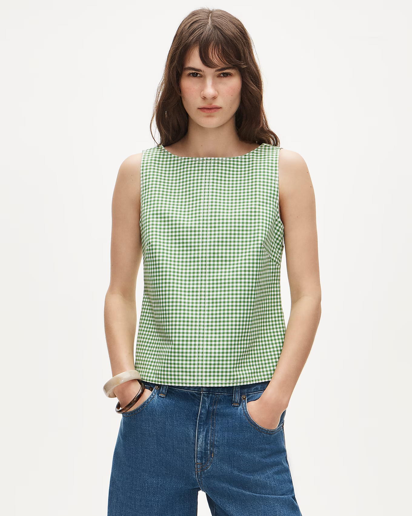 J.Crew Shell top in gingham double cotton poplin, 100% natural fabric tops