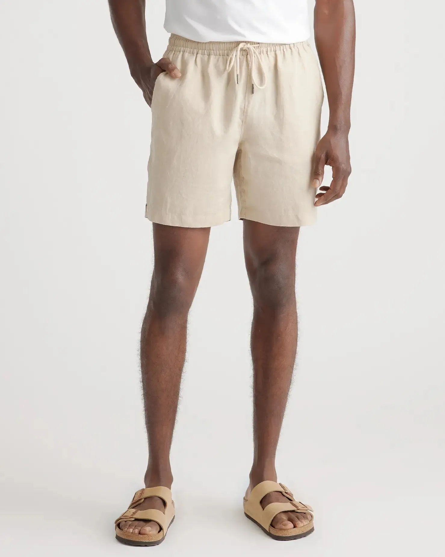 Quince 100% European Linen Drawstring Beach Short in Driftwood, 100% natural fabric shorts
