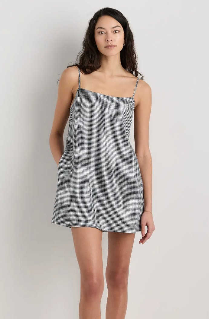 Quince 100% European Linen Mini Skort Dress in Classic Mini Gingham, 100% natural fabric dresses