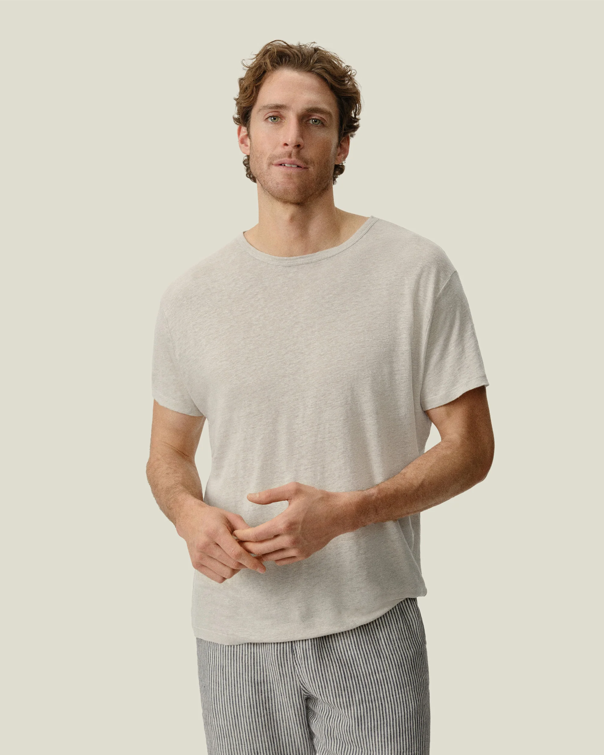 Alex Crane Sun Knit Linen T-Shirt - Sustainable French Linen / Natural Bone, 100% natural fabric basics