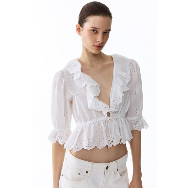 H&M Cotton Blouse with Eyelet Embroidery, 100% natural fabric tops