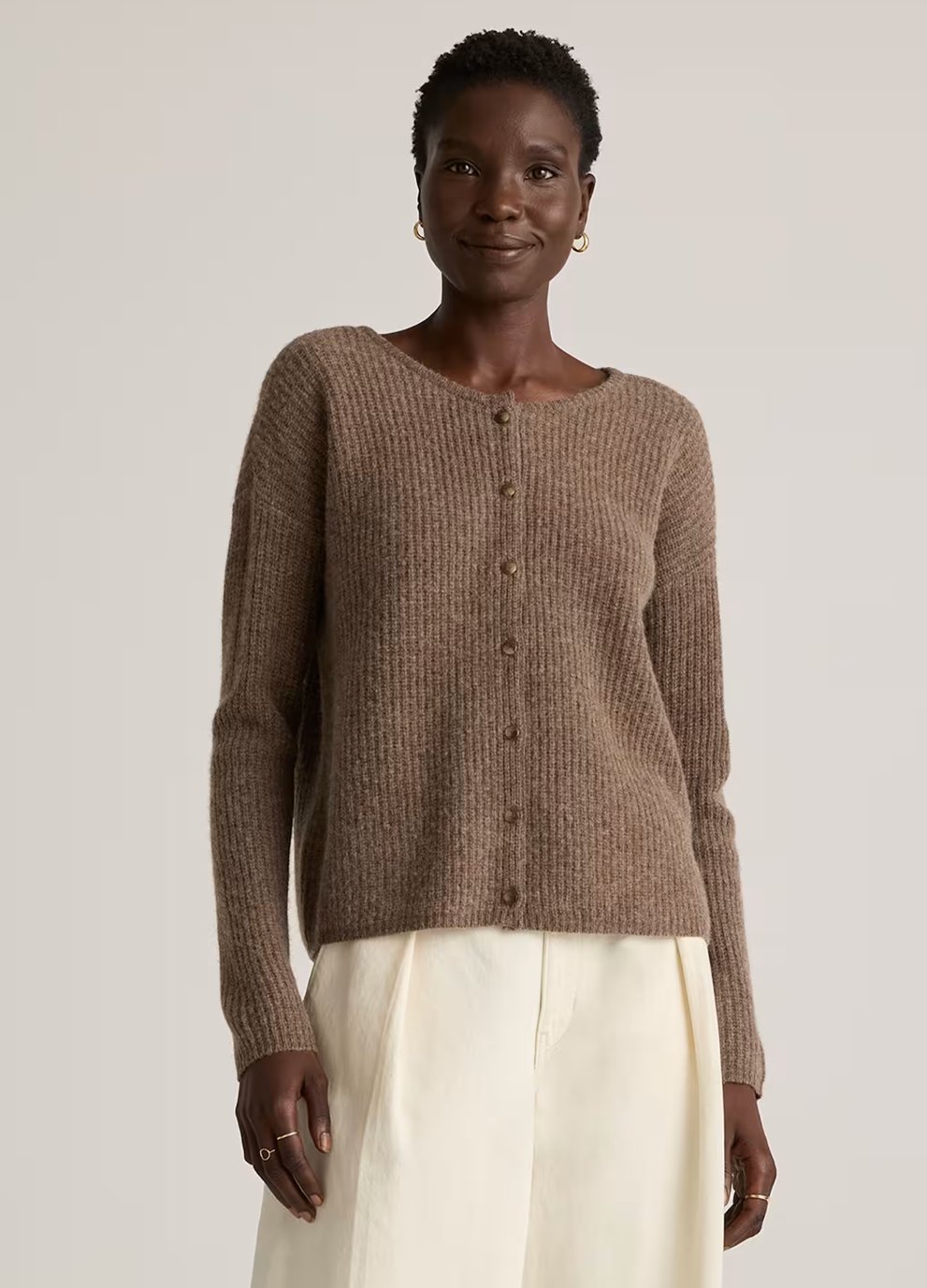 Quince 100% Yak Soft Rib Crew Cardigan, 100% natural fabric knitwear