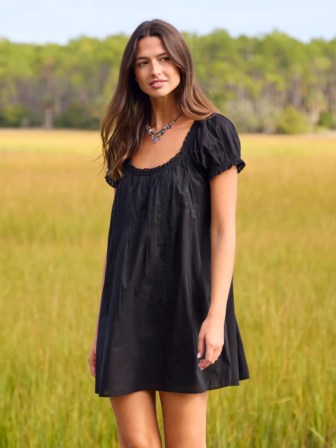 Natural Life Sweet Nothings Embroidered Cotton Mini Dress - Black – Natural Life, 100% natural fabric dresses