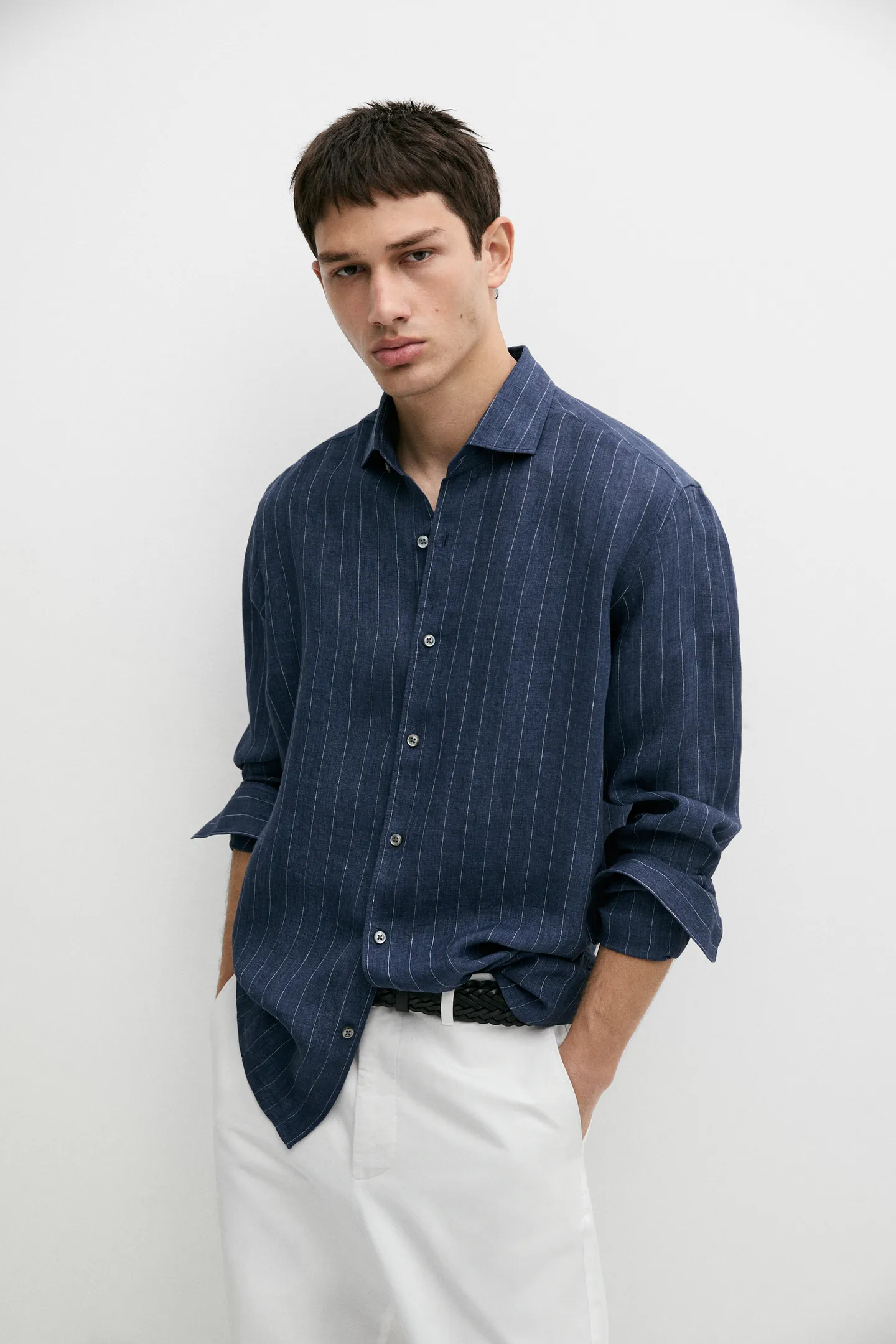 Massimo Dutti Striped delave 100% linen shirt, 100% natural fabric shirts