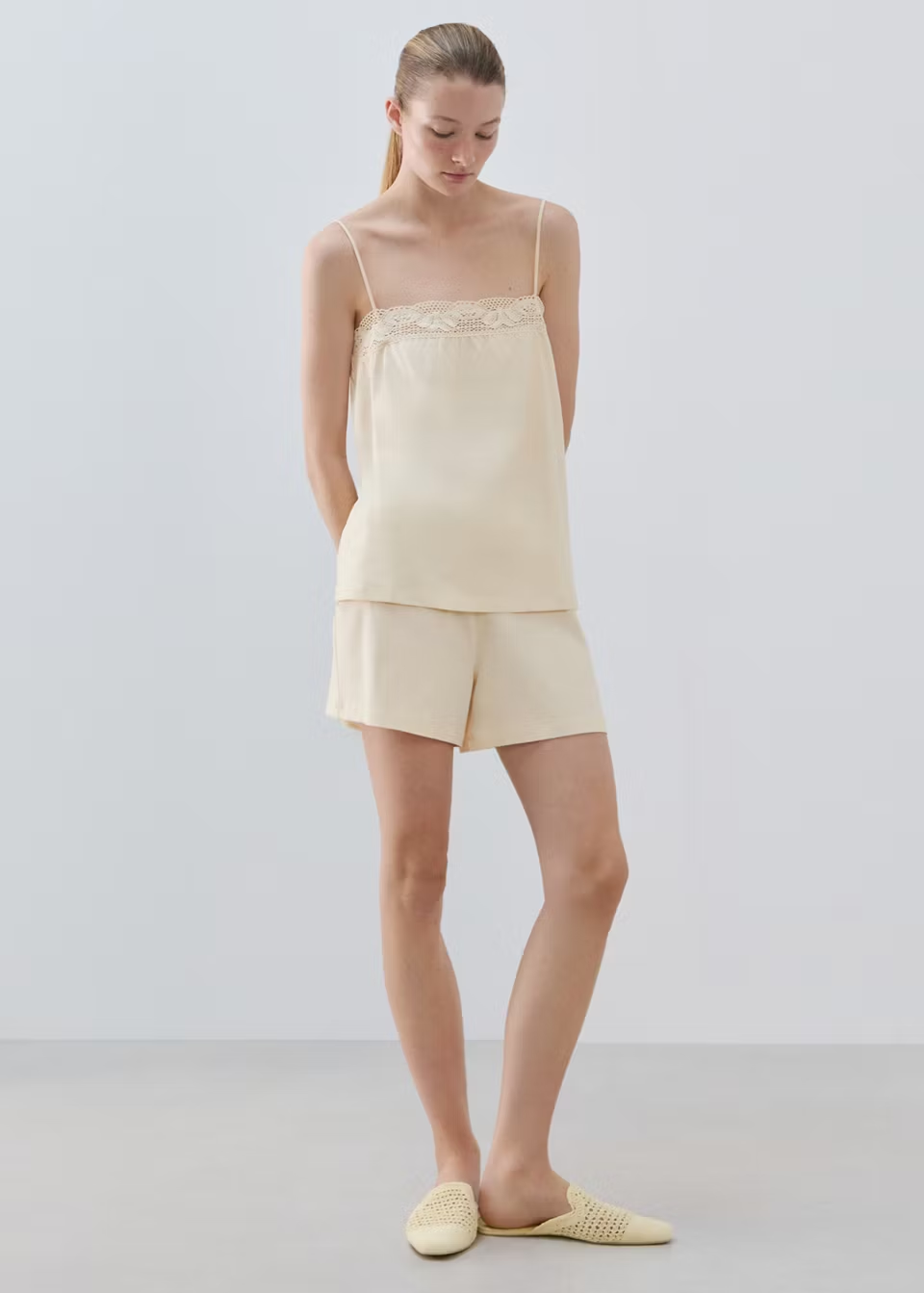 Mango Cotton top with lace straps - Women, 100% natural fabric tops