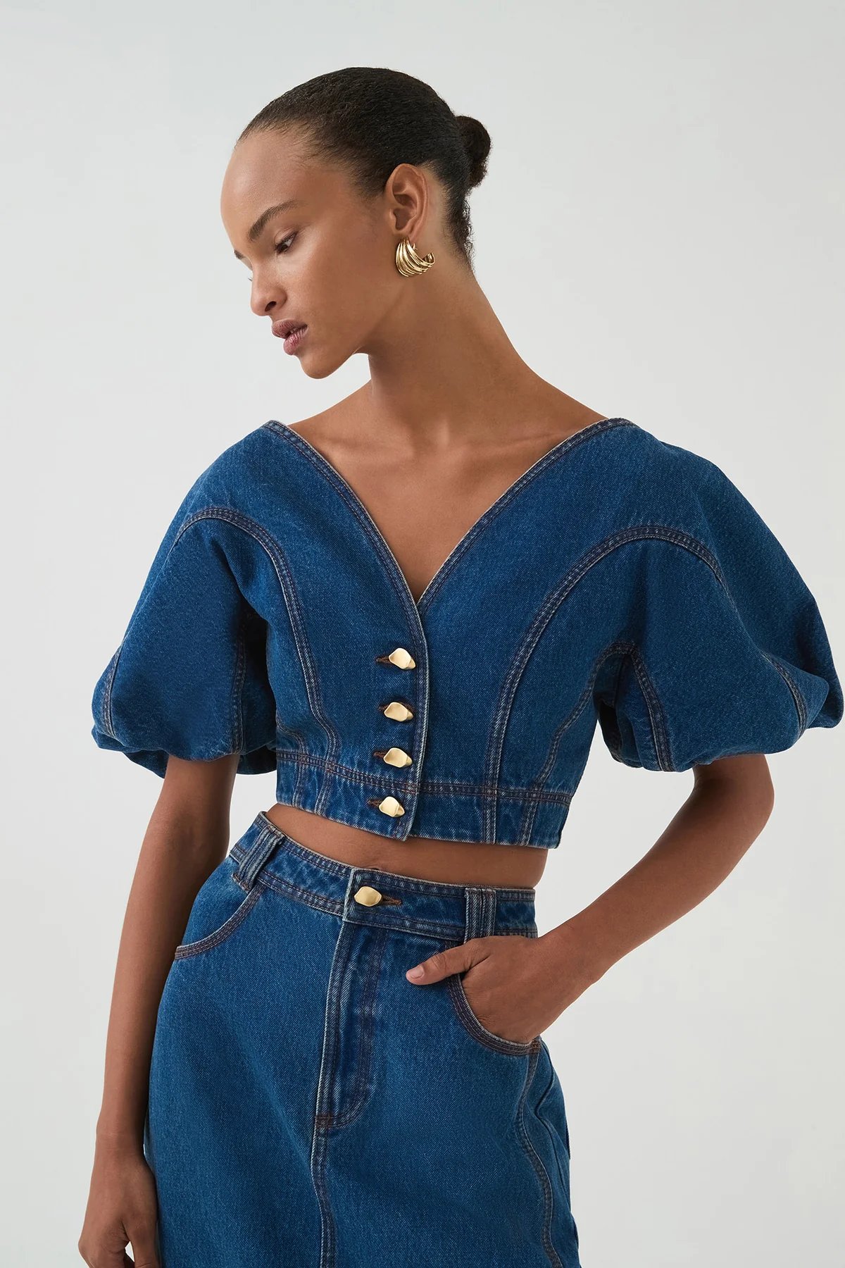 Aje. Harper Cropped Denim Top – 100% natural cotton
