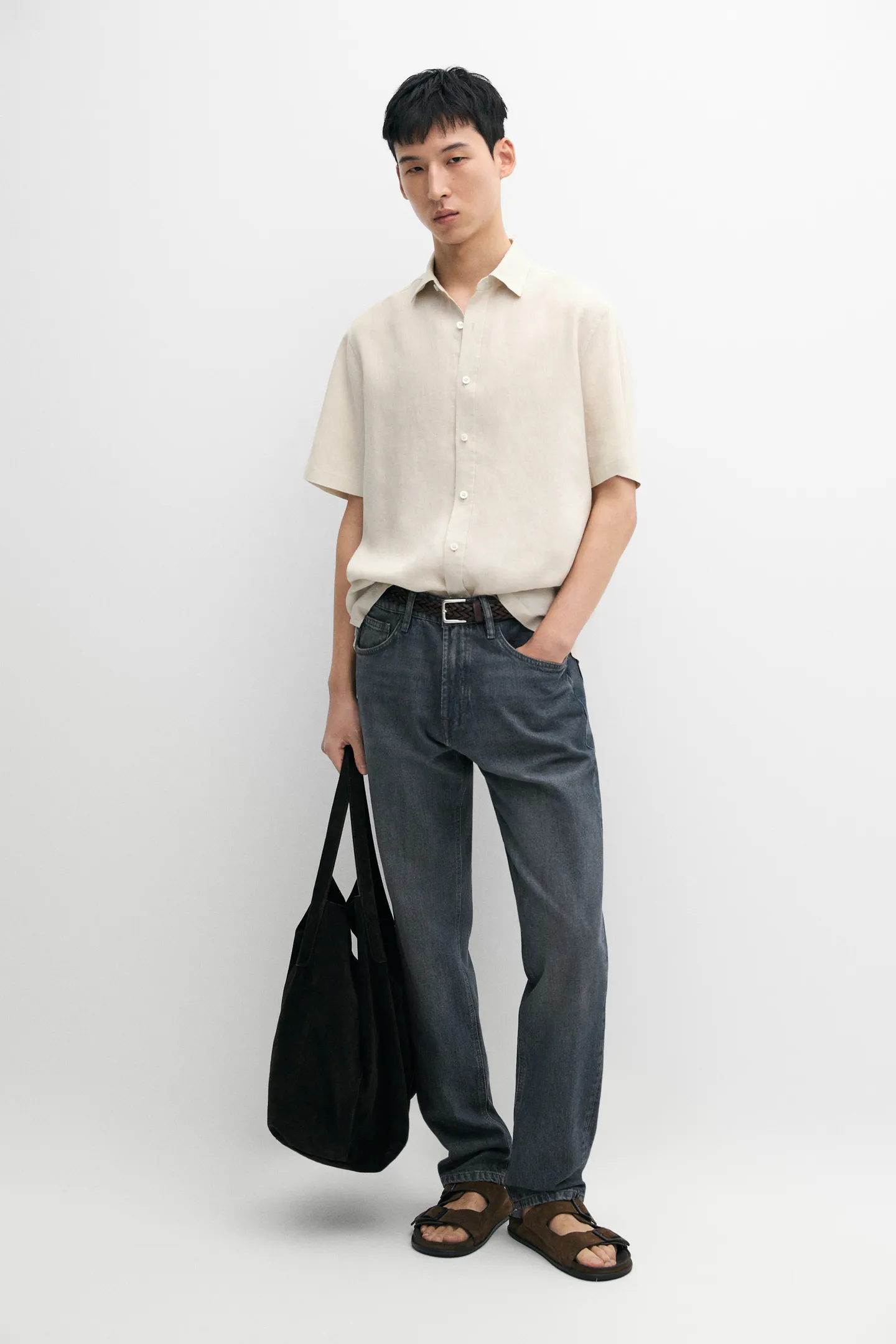 Massimo Dutti Regular fit 100% linen short sleeve shirt, 100% natural fabric shirts