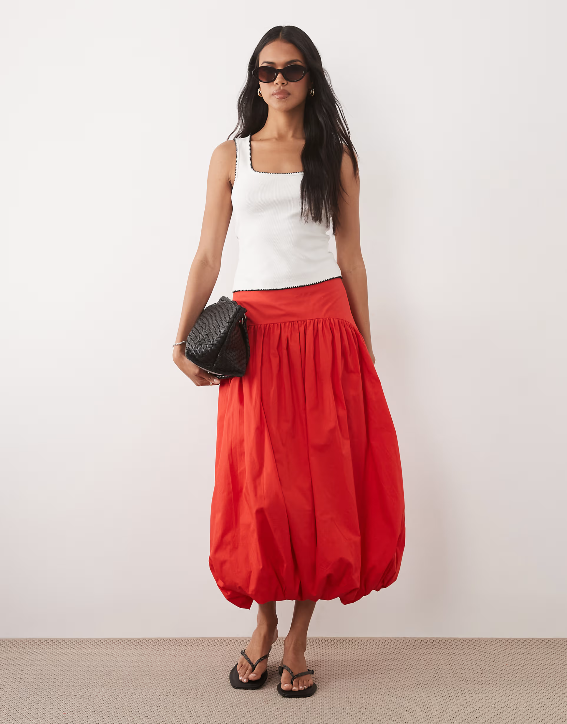 ASOS Dropped waist bubble maxi skirt in red, 100% natural fabric skirts