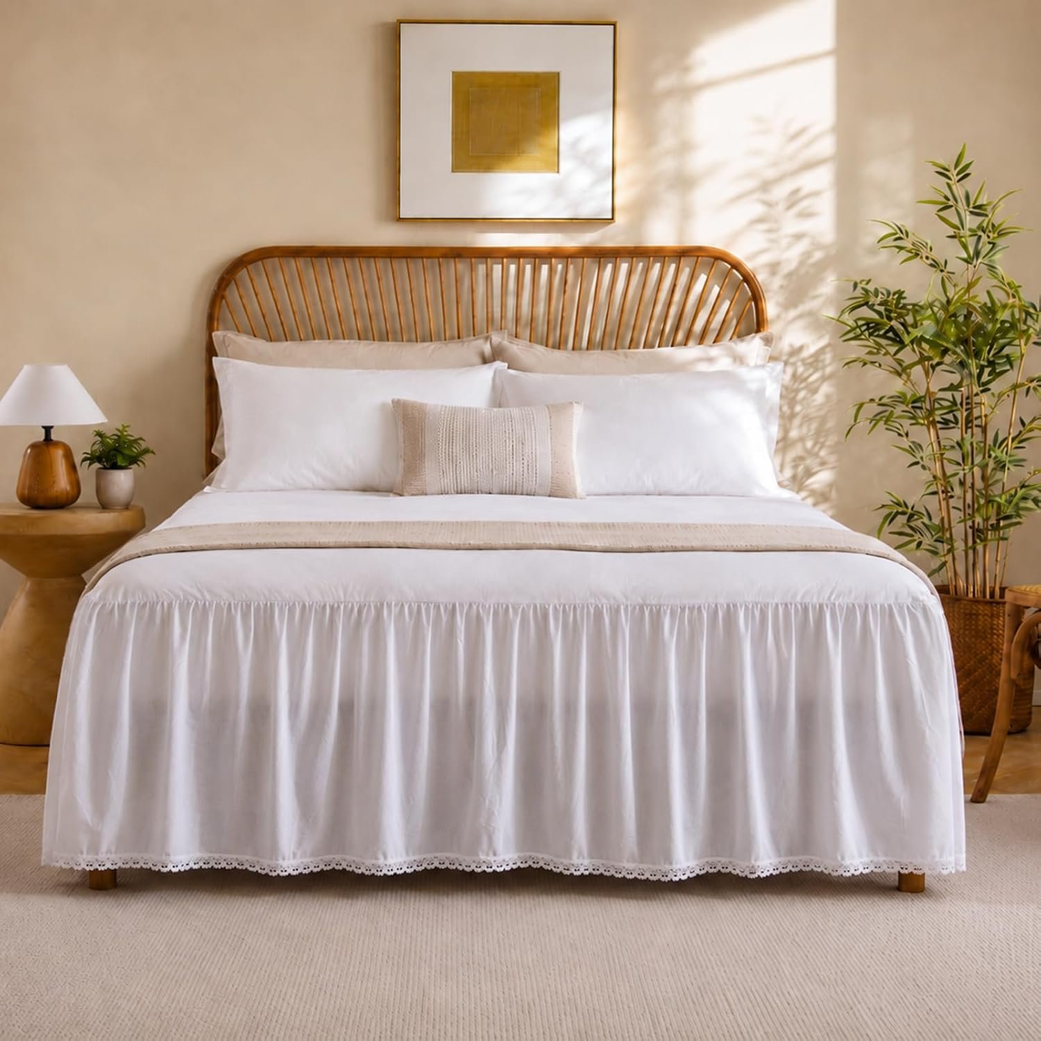 Amazon Amazon.com: Vlocemon White Bed Skirt Queen, 14-Inch Drop, 100% Cotton, Split Corners, 100% natural fabric duvet covers & sets
