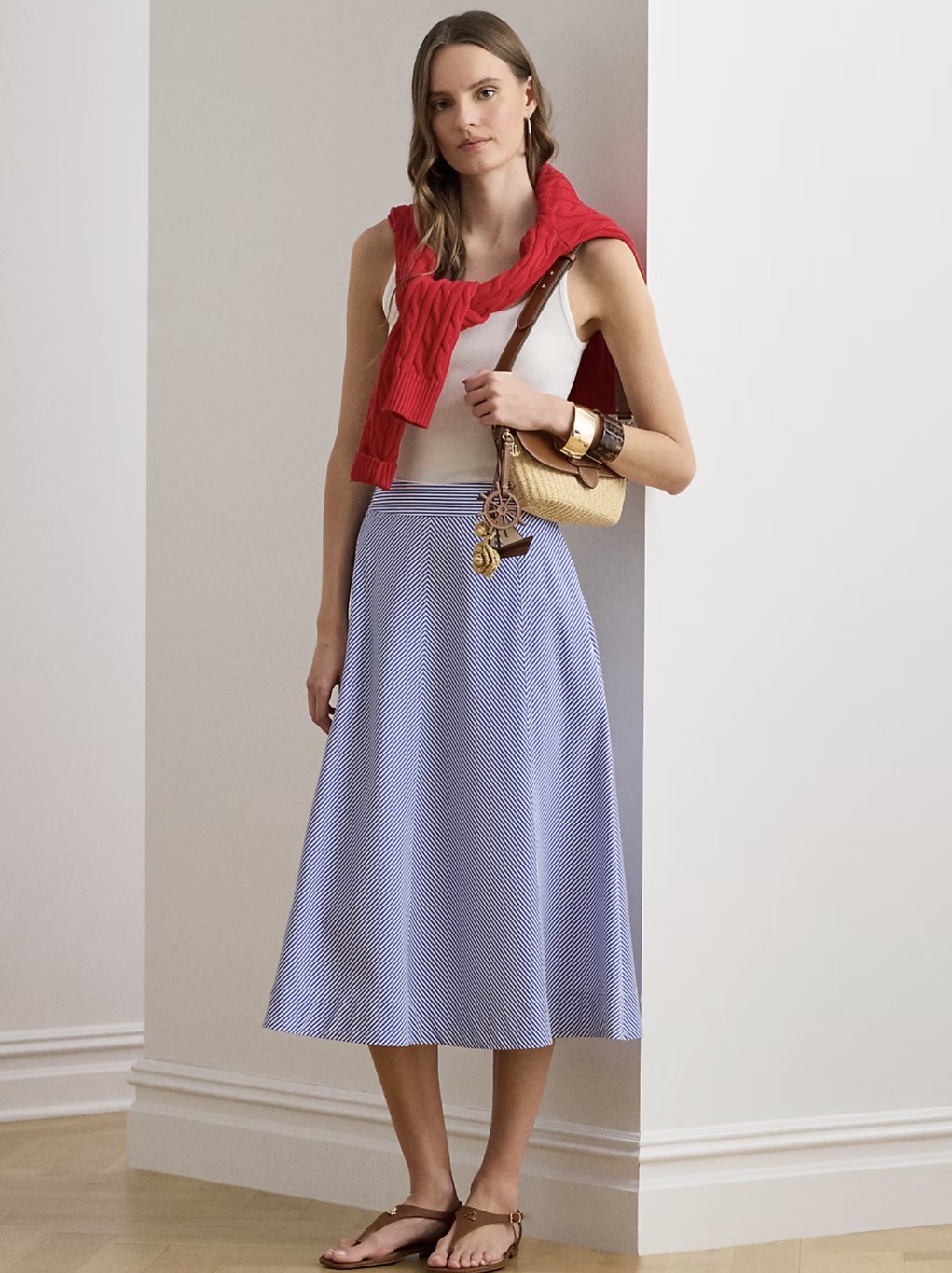 Ralph Lauren Striped Paneled Cotton Broadcloth Skirt, 100% natural fabric skirts