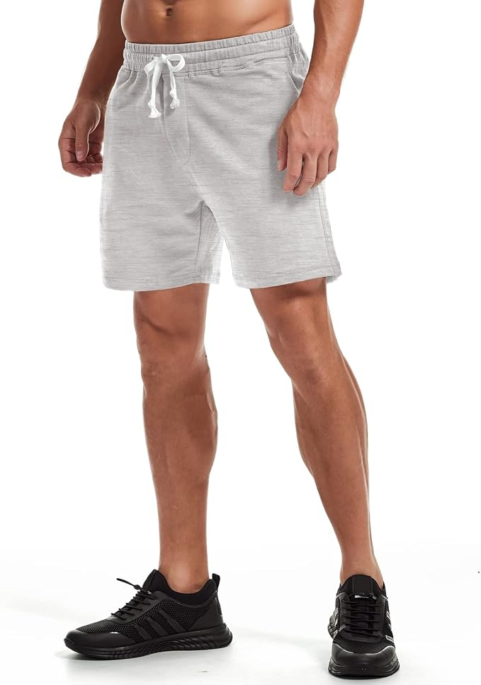 Amazon AMY COULEE Mens Athletic Workout Shorts 5.5" Cotton Casual Shorts Elastic Waist Joggers Sports Sweat Shorts (Anchor Gray, S) at Amazon Men’s Clothing store, 100% natural fabric shorts