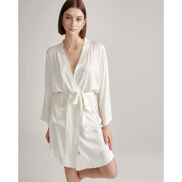 Quince 100% Washable Silk Robe in Ivory, 100% natural fabric robes