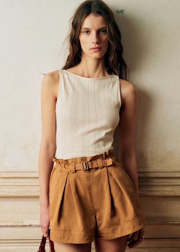 Sézane Fanny T-Shirt - Cream Pointelle - Organic cotton - organic textile, 100% natural fabric tops