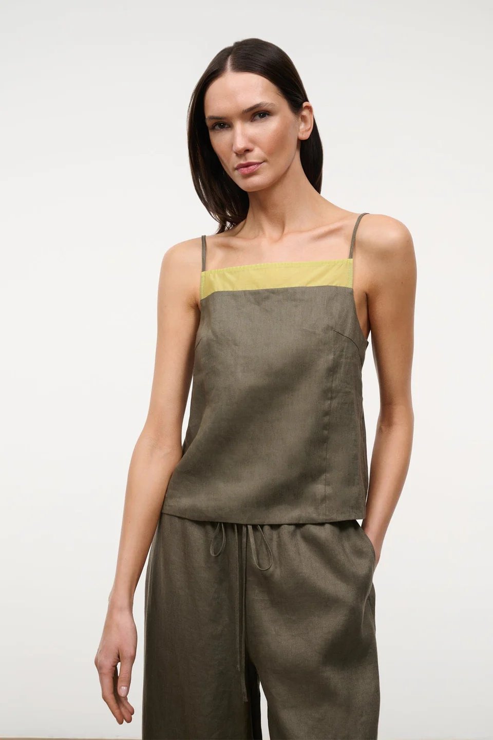 Staud STAUD MAISIE LINEN TOP PALO VERDE, 100% natural fabric tops