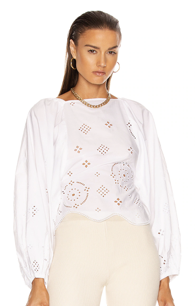 Ganni Tie-back broderie anglaise cotton blouse, 100% natural fabric tops