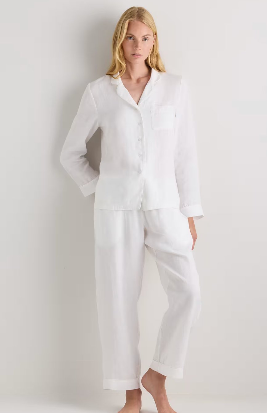 Quince 100% European Linen Long Sleeve Pajama Set with Piping – 100% natural linen