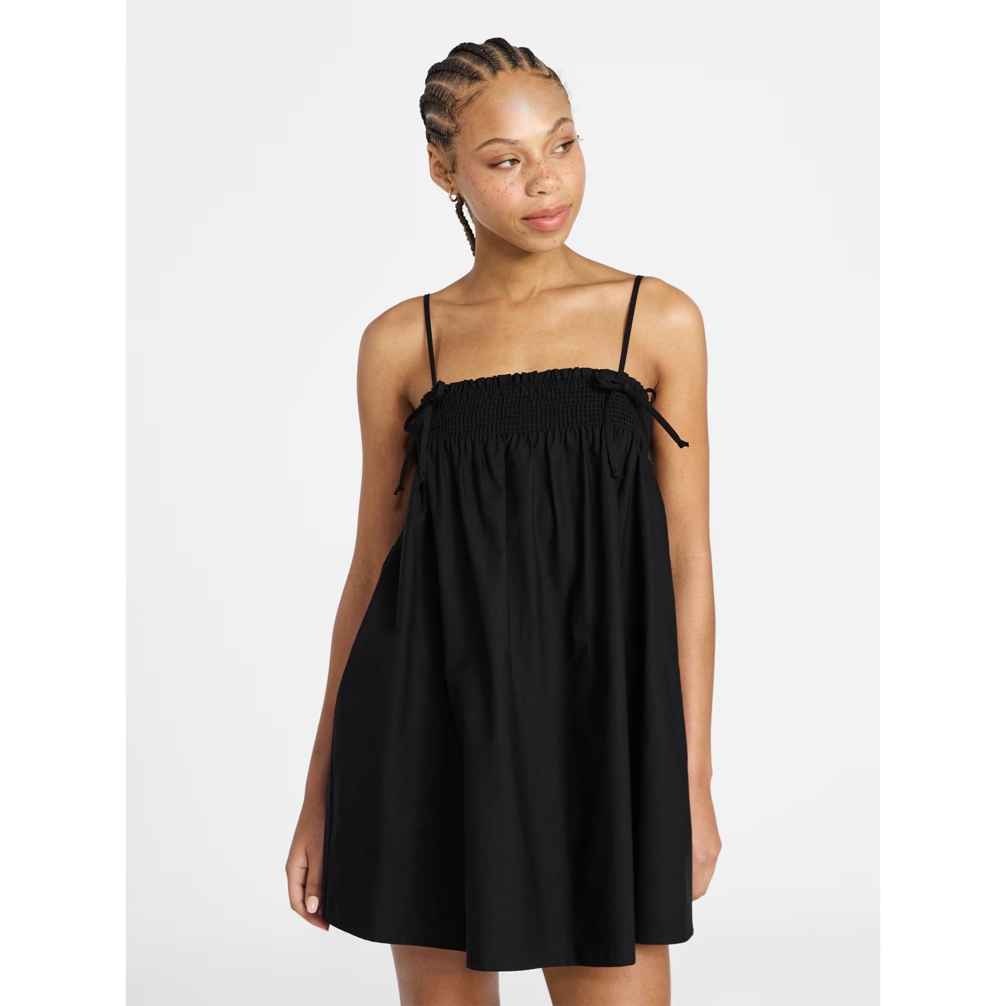 Walmart Cotton Poplin Smocked Mini Dress with Tie Straps, 100% natural fabric dresses