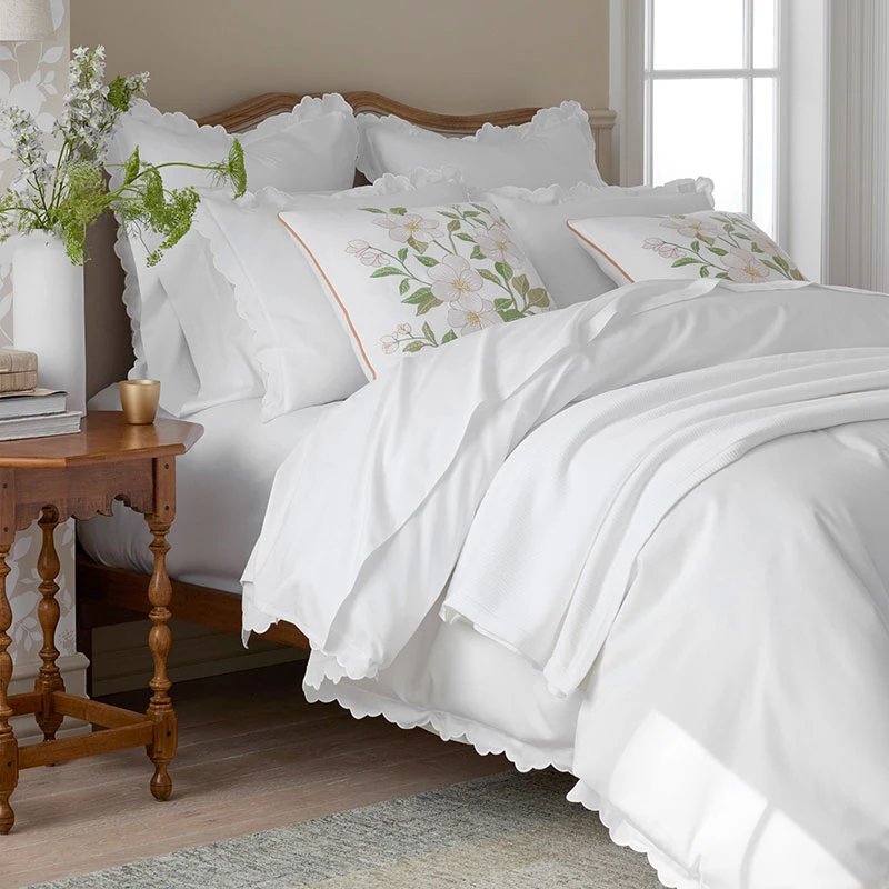 The Company Store Embroidered Scallop Cotton Sateen Duvet Cover, 100% natural fabric duvet covers & sets